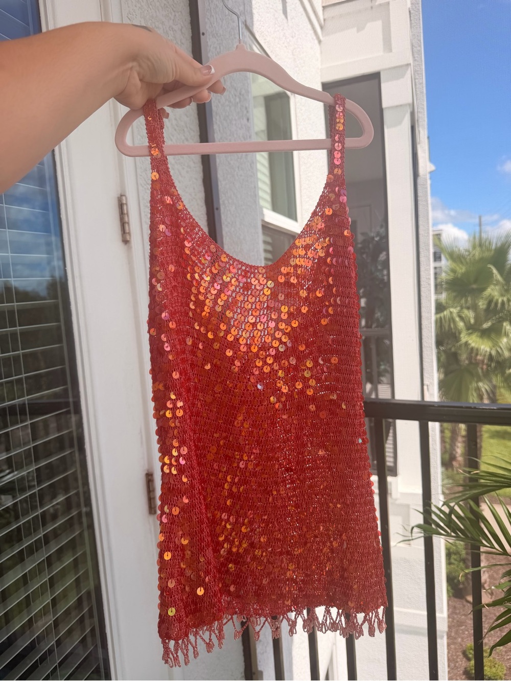 Sequin Tank Top - Red
